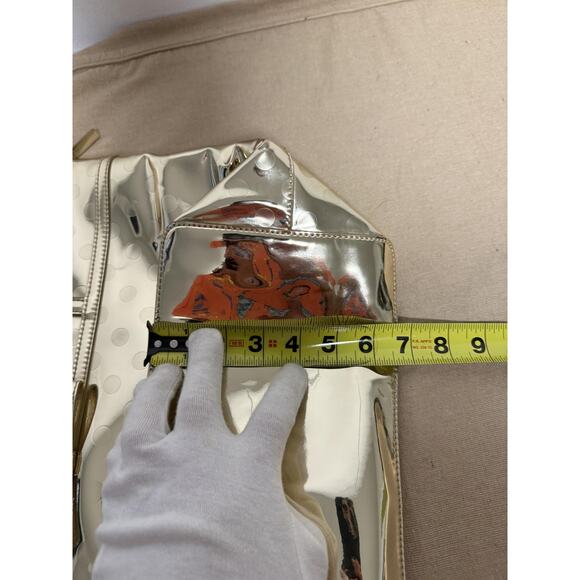 Kate Spade New York Tote Bag Womens Gold Metallic Polka Dot Zip Top Shoulder - Picture 10 of 10